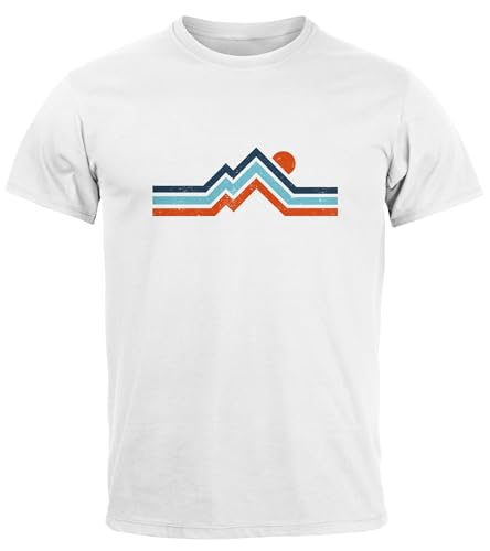 Neverless® Herren T-Shirt Berge Wandern Bergmotiv Aufdruck Printshirt Gebirge Outdoor Fashion Streetstyle weiß XS von Neverless