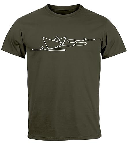 Neverless® Herren T-Shirt Boot Polygon Papier-Schiff Origami Aufdruck Print Fashion Streetstyle Army M von Neverless