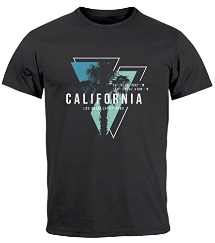 Neverless® Herren T-Shirt California Los Angeles Surfing Motiv Sommer Fashion USA Streetstyle Print Aufdruck anthrazit-blau 4XL von Neverless