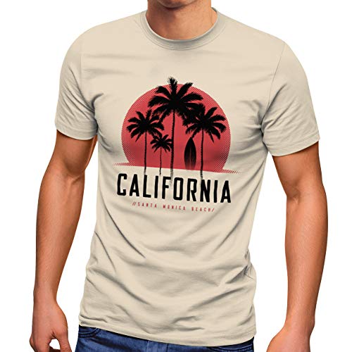 Neverless® Herren T-Shirt California Palmen Santa Monica Beach Sommer Sonne Fashion Streetstyle Natur L von Neverless