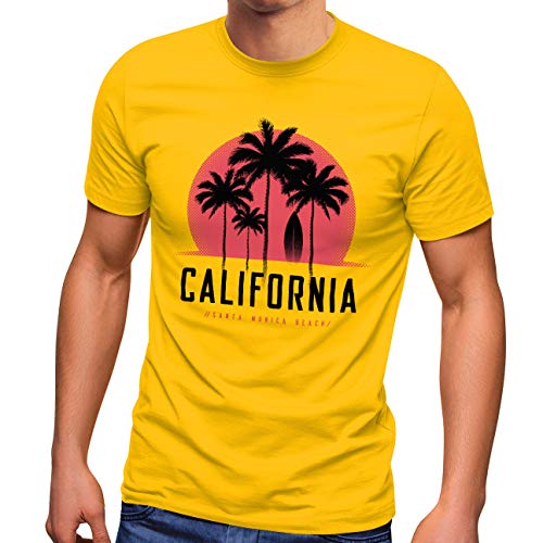 Neverless® Herren T-Shirt California Palmen Santa Monica Beach Sommer Sonne Fashion Streetstyle gelb L von Neverless