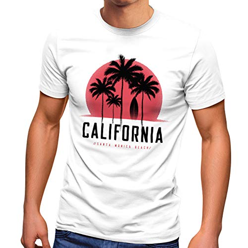 Neverless® Herren T-Shirt California Palmen Santa Monica Beach Sommer Sonne Fashion Streetstyle weiß 4XL von Neverless