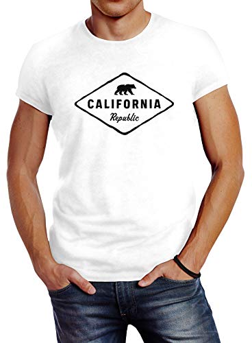 Neverless® Herren T-Shirt California Republic Bear Badge Bär Sunshine State USA Fashion Streetstyle weiß L von Neverless