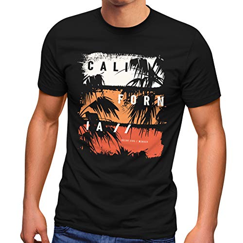 Neverless® Herren T-Shirt California Schriftzug Palmen Printshirt Aufdruck Fashion Streetstyle schwarz XS von Neverless