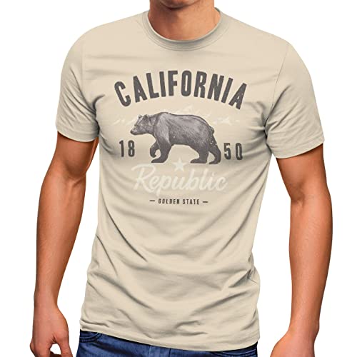 Neverless® Herren T-Shirt California Sommer Summer Golden State USA Bär Bear Bedruckt Aufdruck Print Fashion Streetstyle Natur L von Neverless