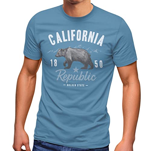 Neverless® Herren T-Shirt California Sommer Summer Golden State USA Bär Bear Bedruckt Aufdruck Print Fashion Streetstyle Stone Blue M von Neverless