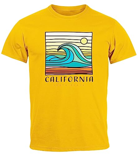 Neverless® Herren T-Shirt California South Beach Welle Wave Surfing Print Aufdruck Fashion Streetstyle gelb L von Neverless