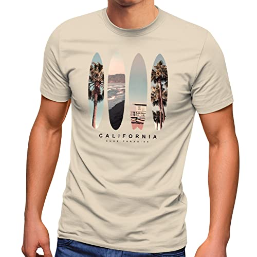 Neverless® Herren T-Shirt California Surf Paradise Surfboards Grafik Foto Print Kalifornien USA Amerika Sommer Fashion Streetstyle Natur L von Neverless