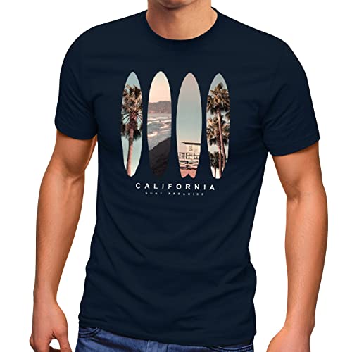 Neverless® Herren T-Shirt California Surf Paradise Surfboards Grafik Foto Print Kalifornien USA Amerika Sommer Fashion Streetstyle Navy 5XL von Neverless