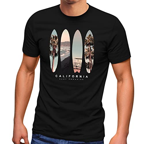 Neverless® Herren T-Shirt California Surf Paradise Surfboards Grafik Foto Print Kalifornien USA Amerika Sommer Fashion Streetstyle schwarz 3XL von Neverless