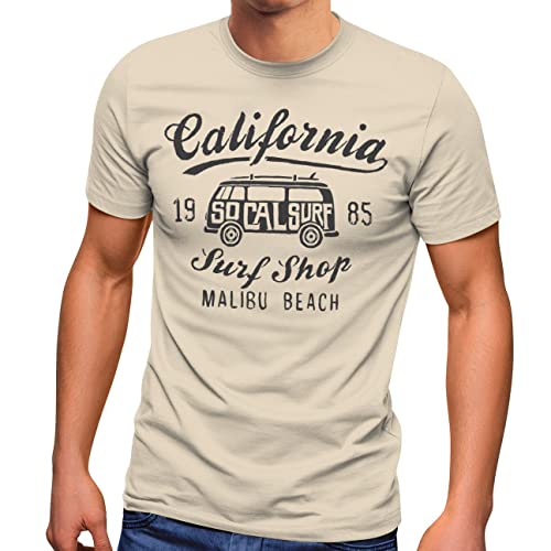 Neverless® Herren T-Shirt California Surf Shop Malibu Beach Surfer Aufdruck Print Fashion Streetstyle Natur S von Neverless