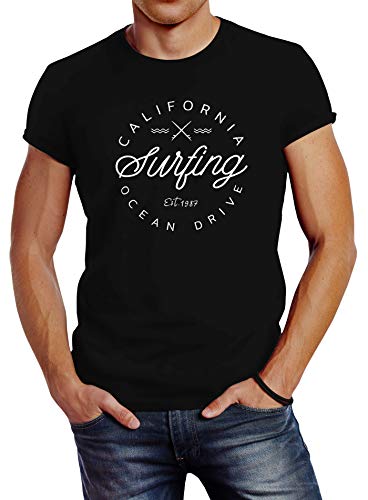 Neverless® Herren T-Shirt California Surfing Ocean Drive Summer Slim Fit schwarz XXL von Neverless