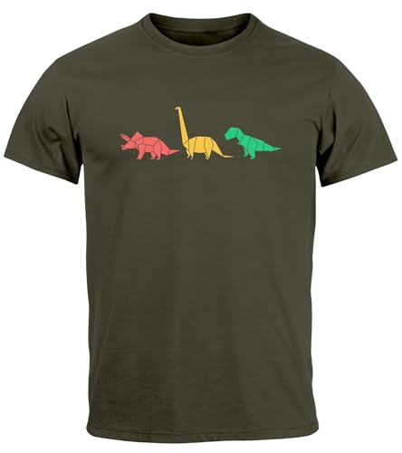 Neverless® Herren T-Shirt Dinosaurier Aufdruck Polygon Tiere Geometric Print Fashion Streetstyle Army M von Neverless