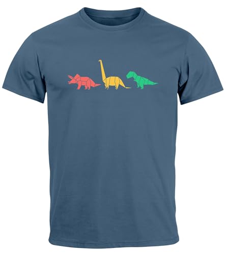 Neverless® Herren T-Shirt Dinosaurier Aufdruck Polygon Tiere Geometric Print Fashion Streetstyle Denim Blue XL von Neverless