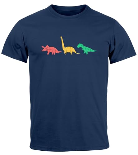 Neverless® Herren T-Shirt Dinosaurier Aufdruck Polygon Tiere Geometric Print Fashion Streetstyle Navy L von Neverless