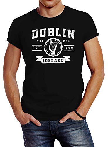 Neverless® Herren T-Shirt Dublin Irland Retro Design Aufdruck Print Schrift Fashion Streetstyle schwarz M von Neverless