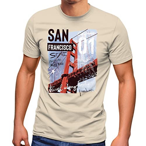 Neverless® Herren T-Shirt Foto Print San Francisco Golden Gate Bridge Sommer USA Amerika Fashion Streetstyle Natur L von Neverless