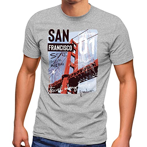 Neverless® Herren T-Shirt Foto Print San Francisco Golden Gate Bridge Sommer USA Amerika Fashion Streetstyle grau L von Neverless