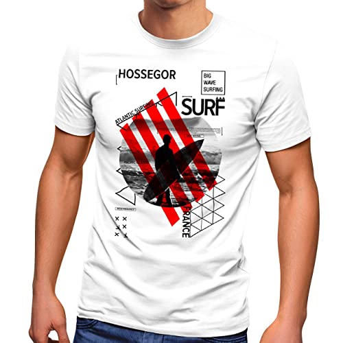 Neverless® Herren T-Shirt Foto Print Schrift Big Wave Surfing Collage Surfer Meer Welle Fashion Streetstyle weiß XS von Neverless