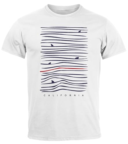 Neverless® Herren T-Shirt Frontprint Minimalismus Wellen Meer Aufdruck Printshirt Sommer Fashion Streetstyle weiß 3XL von Neverless