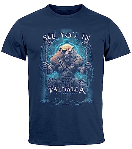 Neverless® Herren T-Shirt Frontprint See You in Valhalla Wikinger Krieger Nordmänner Mythologie Navy XS von Neverless