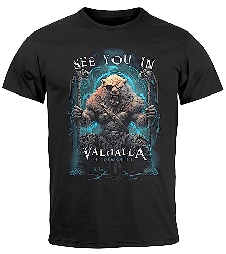Neverless® Herren T-Shirt Frontprint See You in Valhalla Wikinger Krieger Nordmänner Mythologie schwarz XL von Neverless