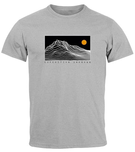 Neverless® Herren T-Shirt Frontprint Wandern Berge Grafik Schriftzug Outdoor Natur Fashion Streetstyle Printshirt grau 4XL von Neverless