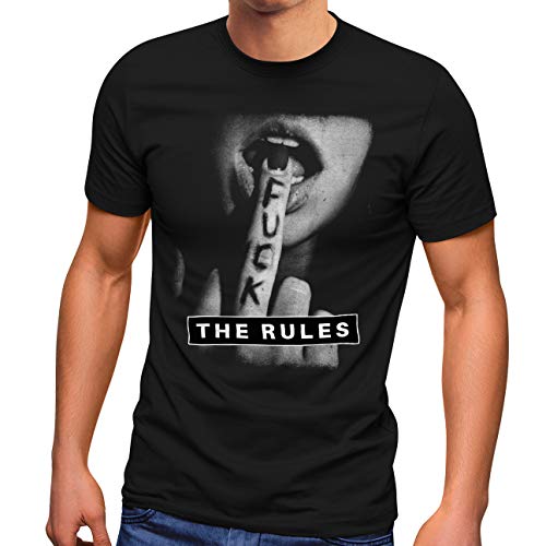 Neverless® Herren T-Shirt Fuck The Rules Fotoprint Mittelfinger Fashion Streetstyle schwarz 4XL von Neverless
