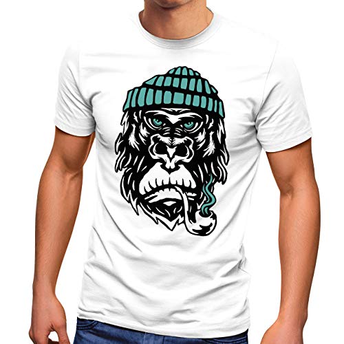 Neverless® Herren T-Shirt Gorilla AFFE Monkey Captain Sailor Seemann Fashion Streetstyle weiß 4XL von Neverless