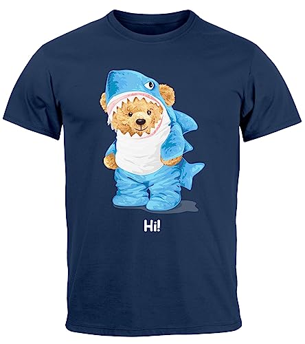 Neverless® Herren T-Shirt Hai Hi Teddy Bär Witz Parodie Printshirt Aufdruck Fashion Streetstyle Navy 4XL von Neverless