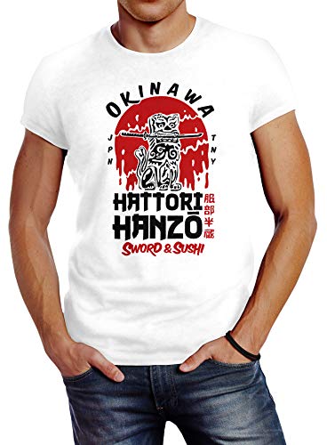 Neverless® Herren T-Shirt Hattori Hanzo Sword and Sushi Okinawa Japan Schriftzeichen Fashion Streetstyle weiß 4XL von Neverless