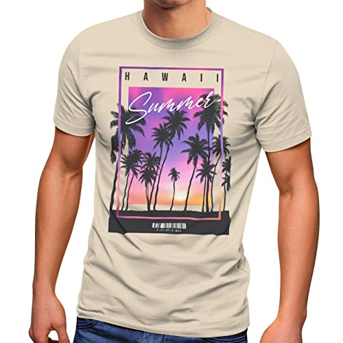 Neverless® Herren T-Shirt Hawaii Summer Schriftzug Palmen Foto-Print Sommer Surfing Fashion Streetstyle Natur 3XL von Neverless