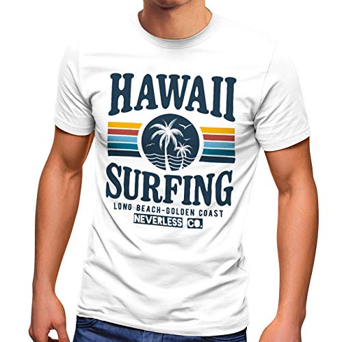 Neverless® Herren T-Shirt Hawaii Surfing Sommer Strand Palme Print Fashion Streetstyle weiß L von Neverless