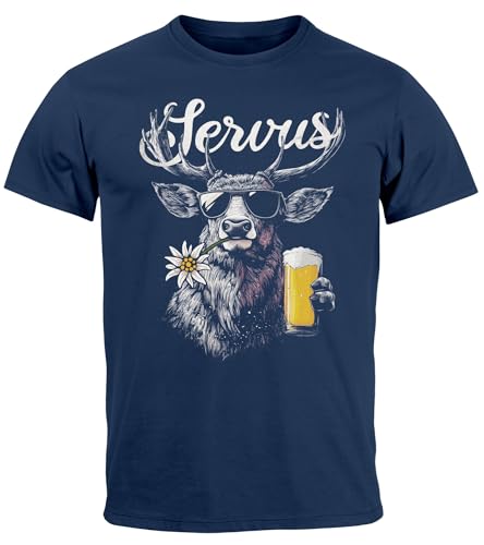 Neverless® Herren T-Shirt Hirsch Tracht Modern Lustig Volksfest Bayern Servus Hallo Bier Fashion Navy M von Neverless