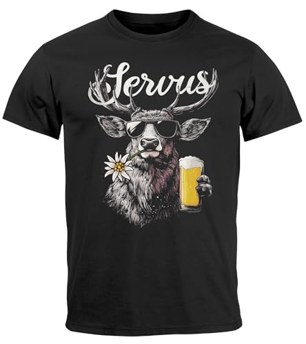 Neverless® Herren T-Shirt Hirsch Tracht Modern Lustig Volksfest Bayern Servus Hallo Bier Fashion schwarz L von Neverless