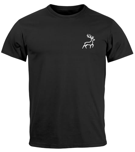 Neverless® Herren T-Shirt Hirsch Wald-Tiere Printshirt Logo Aufdruck Outdoor Fashion Streetstyle schwarz XL von Neverless