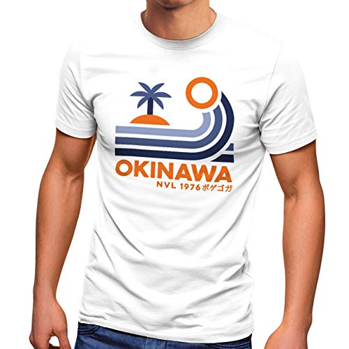 Neverless® Herren T-Shirt Japan Okinawa Schriftzug Retro Palme Welle Fashion Streetstyle weiß XL von Neverless