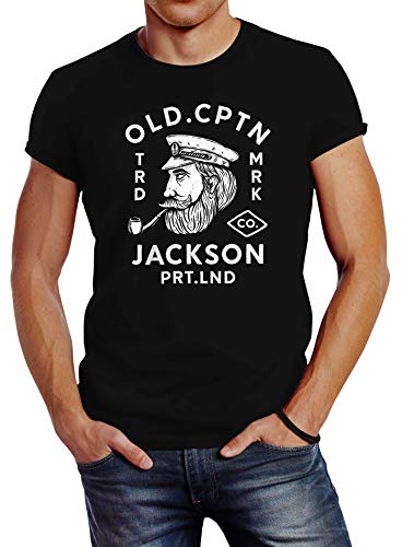 Neverless® Herren T-Shirt Kapitän Motiv Aufdruck Old Cptn Jackson Retro Print-Shirt schwarz 4XL von Neverless