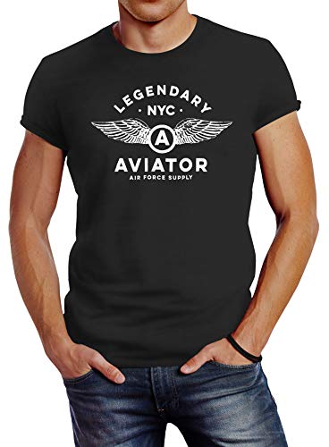 Neverless® Herren T-Shirt Legendary NYC Aviator Air Force Luftwaffe Flügel Fashion Streetstyle anthrazit XL von Neverless