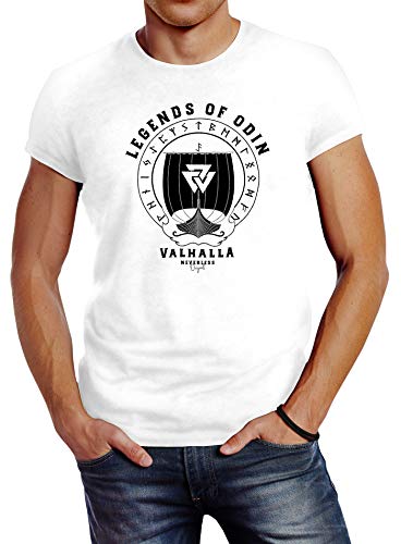 Neverless® Herren T-Shirt Legends of Odin Valhalla Vinkings Wikinger Slim Fit weiß 4XL von Neverless