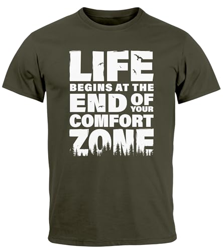 Neverless® Herren T-Shirt Life Begins at The end of Your Comfort Zone Zitat Quote Outdoor Survival Fashion Streetstyle Army M von Neverless