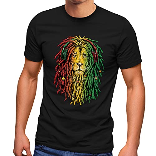 Neverless® Herren T-Shirt Löwe Jamaica Reaggae Musik Rasta Lion Printshirt Fashion Streetstyle schwarz XS von Neverless