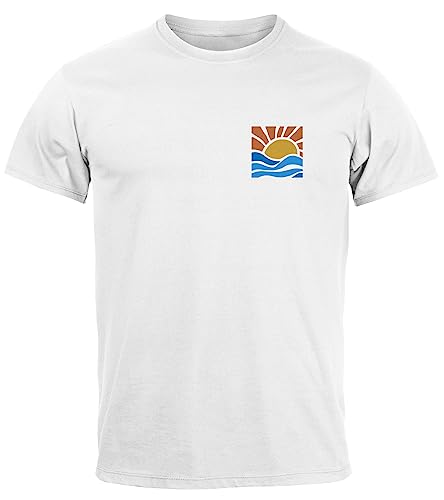 Neverless® Herren T-Shirt Logo Print Sommer Sonne Welle Strand Beach Style Fashion Streetstyle Weiss XS von Neverless