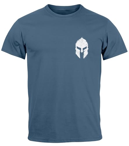 Neverless® Herren T-Shirt Logo Print Sparta-Helm Spartaner Gladiator Krieger Warrior Fashion Streetstyle Denim Blue M von Neverless
