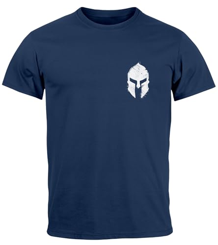 Neverless® Herren T-Shirt Logo Print Sparta-Helm Spartaner Gladiator Krieger Warrior Fashion Streetstyle Navy XS von Neverless