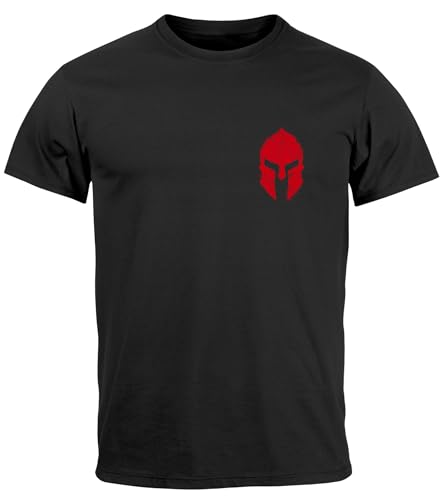 Neverless® Herren T-Shirt Logo Print Sparta-Helm Spartaner Gladiator Krieger Warrior Fashion Streetstyle schwarz-rot S von Neverless