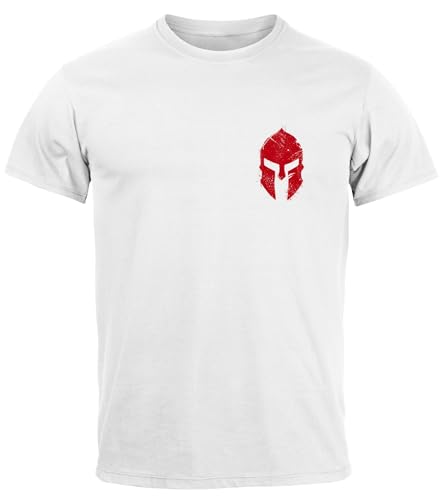Neverless® Herren T-Shirt Logo Print Sparta-Helm Spartaner Gladiator Krieger Warrior Fashion Streetstyle weiß XXL von Neverless
