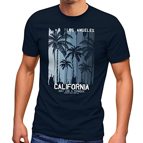 Neverless® Herren T-Shirt Los Angeles California USA Sommer Bedruckt Aufdruck Print Surfing Fashion Navy XS von Neverless