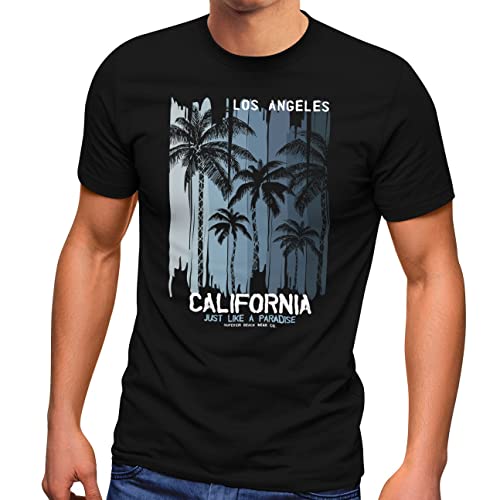 Neverless® Herren T-Shirt Los Angeles California USA Sommer Bedruckt Aufdruck Print Surfing Fashion schwarz XS von Neverless