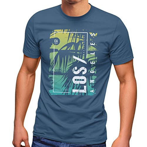 Neverless® Herren T-Shirt Los Angeles LA Ocean Side Sommer Palmen Aufdruck Print Schrift Bedruckt Fashion Streetstyle Denim Blue 3XL von Neverless